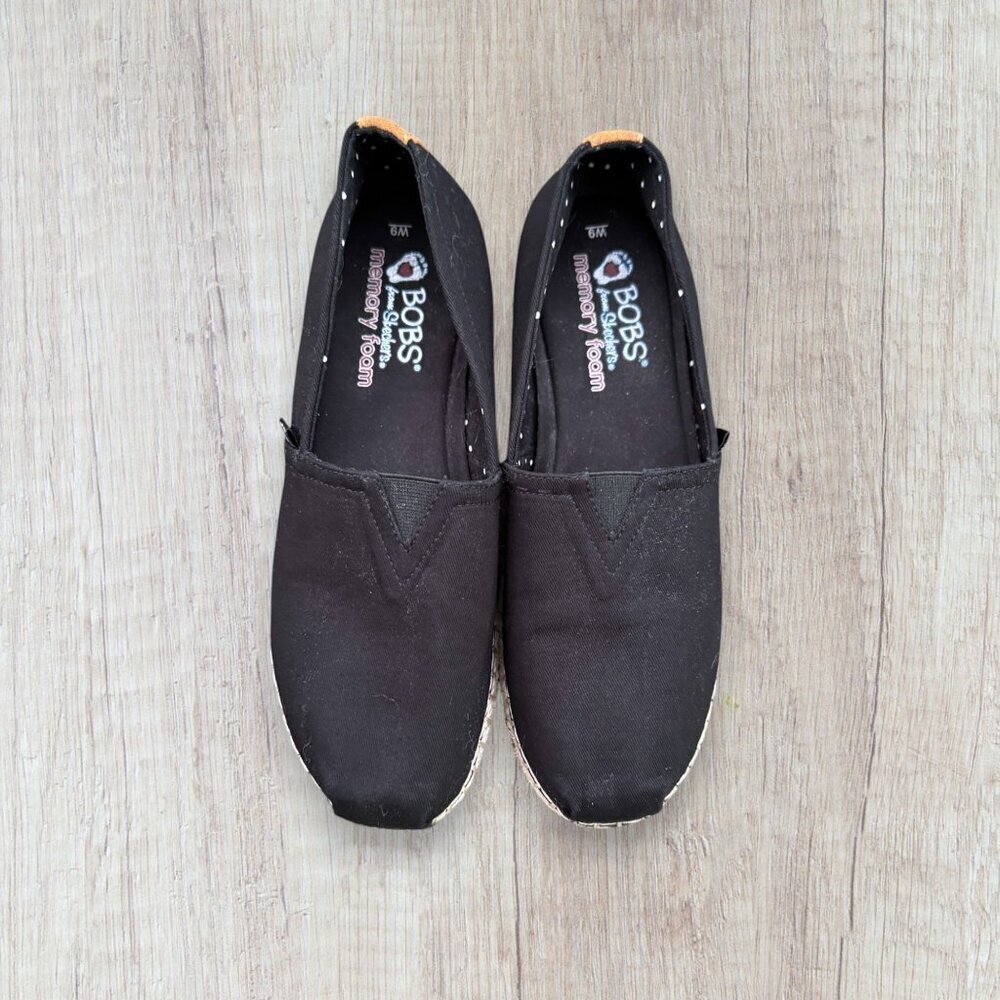 BOBS by Sketchers Black Canvas Breeze Platform Espadrilles Shoes Women's 9